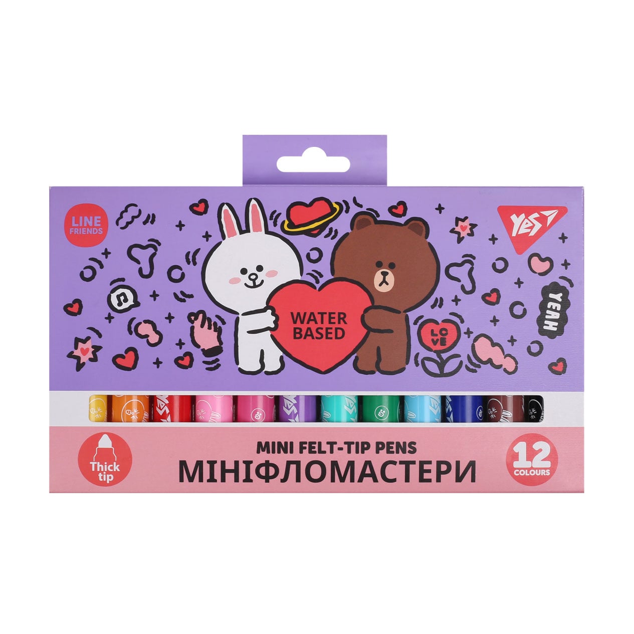 Набір кольорових фломастерів YES Line Friends Mini, 12 кольорів (650594)